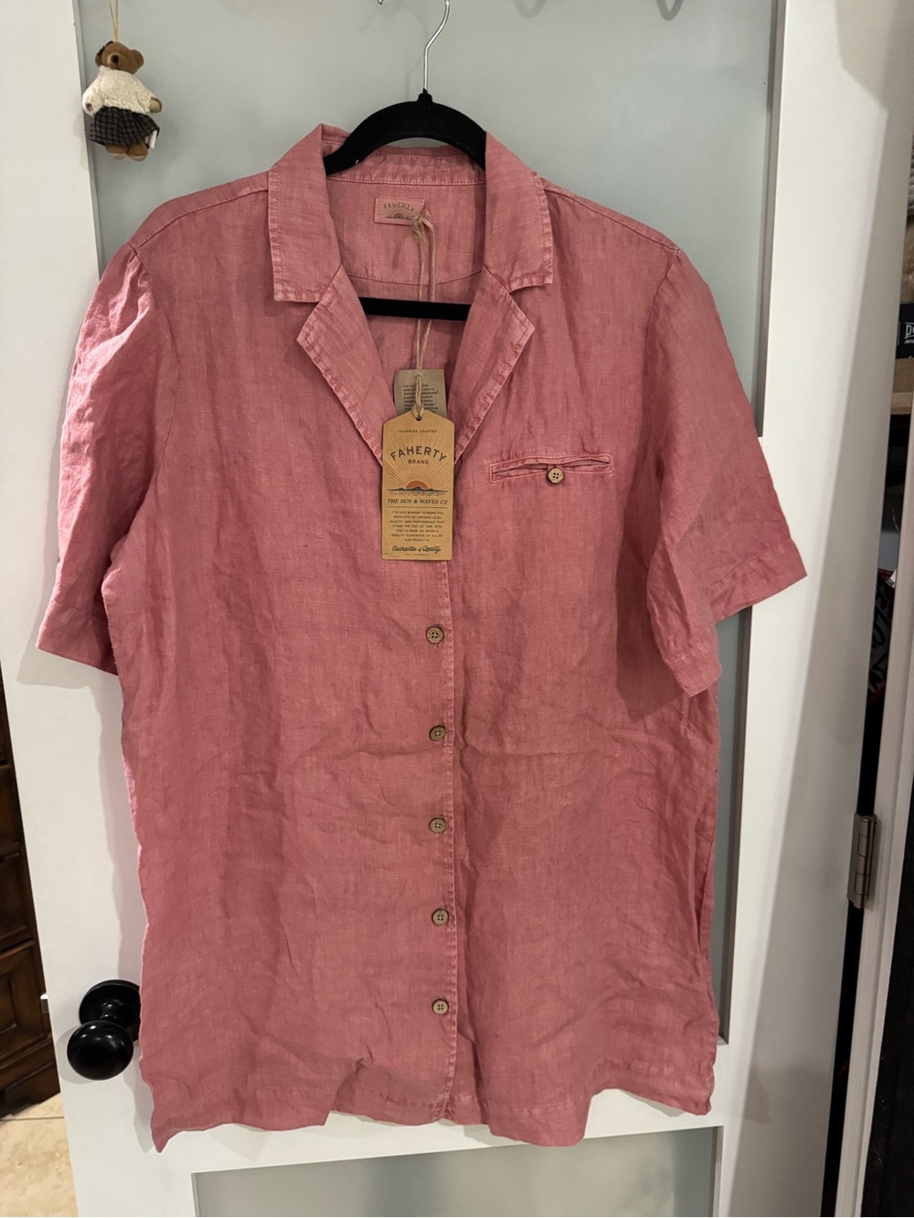 Faherty Dusty Rose Linen Short-Sleeve Button Coverup